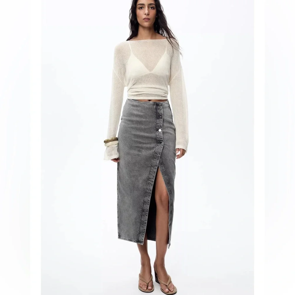 Zara Z1975 DENIM CROSSOVER MIDI SKIRT